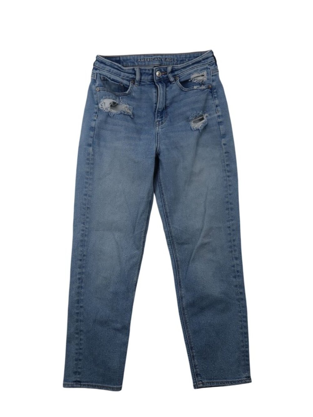 ✨3/$30 American Eagle 4 Womens Ripped Non Stretch Mom Straight Jeans Blue